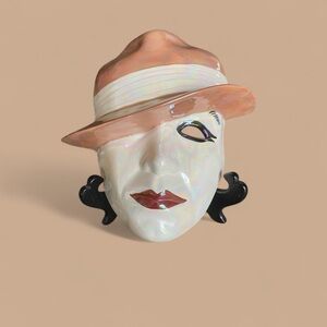 Ceramic Mask Face, Signed by Rowe-El, 9” x 7”, Iridescent Beige and Brow…